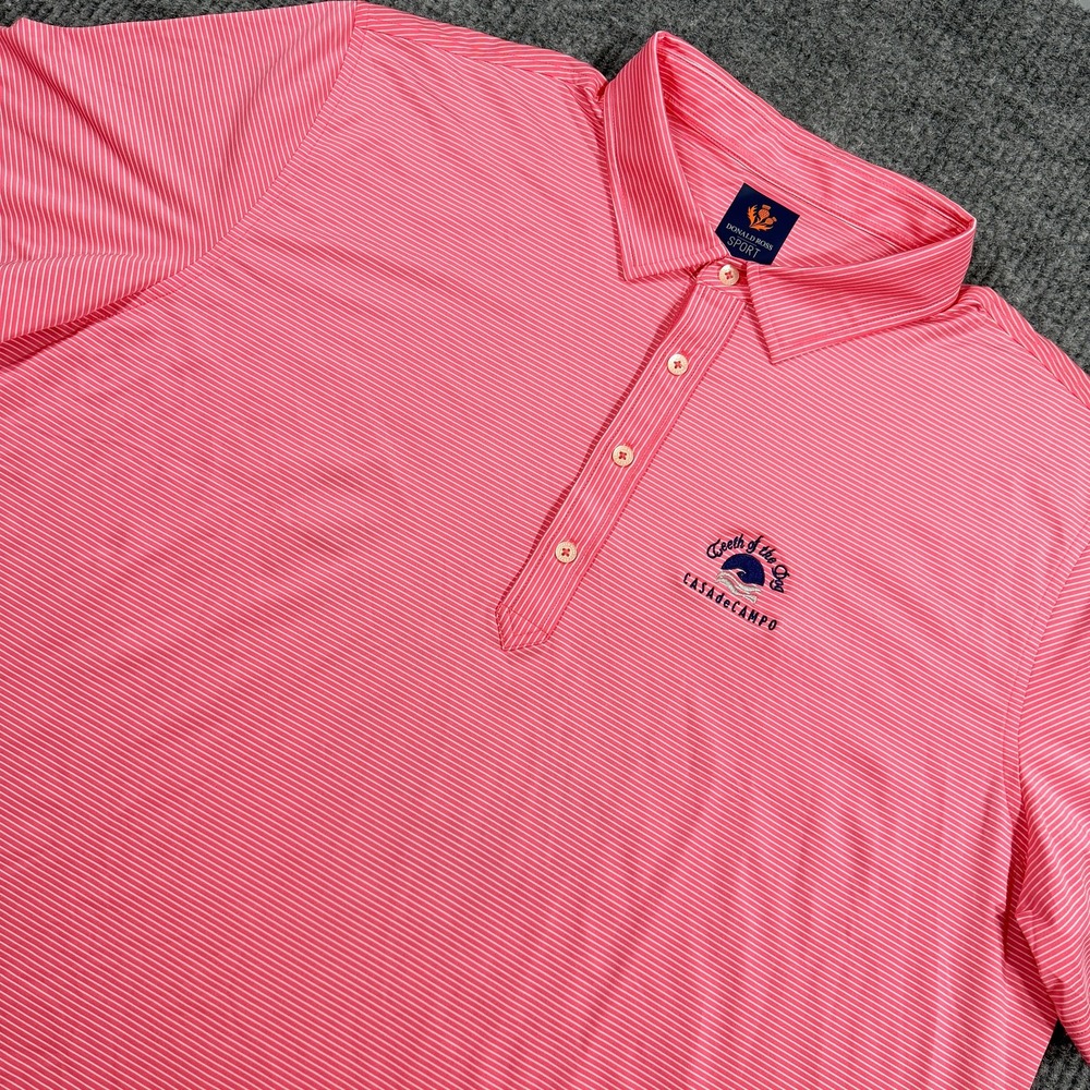 Donald Ross Casa de Campo Teeth of the Dog Polo Shirt Men 2XL Pink Striped Golf